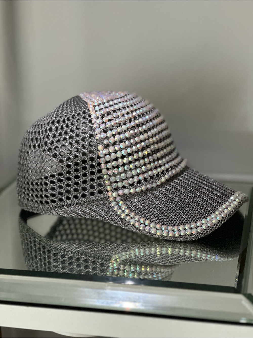 REVOLVE Silver Rhinestone Mesh Baseball Cap - Picture 8 of 8